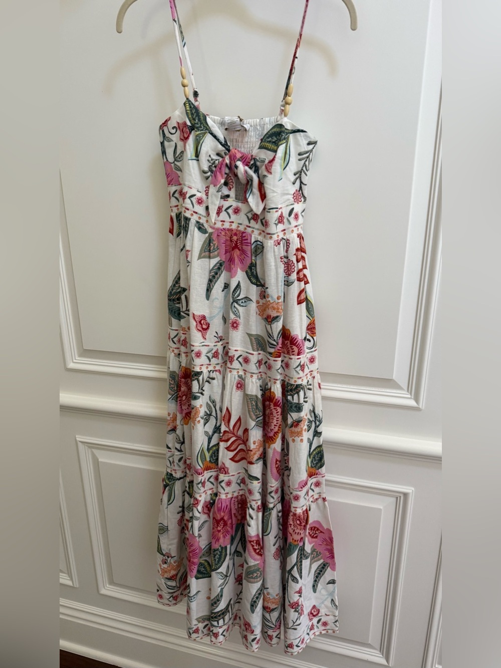 House of Harlow 1960 White Maxi Dress with Pink & Green Floral Print